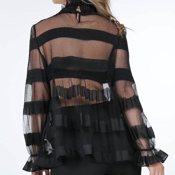 ⭐H.P.⭐Nordstrom CQ by CQ Black Mesh Striped Blouse - Picture 4 of 4
